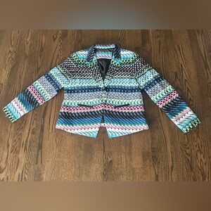 Robert Graham Geometric Patterned Jacket Blazer with Teal, Pink, Green Accents